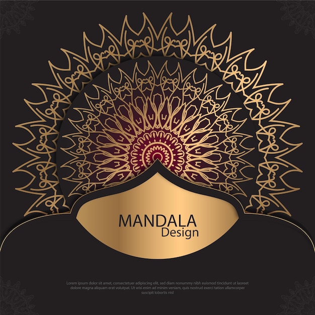 Diseño de mandala minimalista redondo diseño de lujo texto de pincel dorado