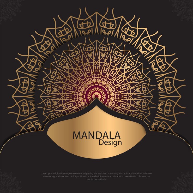 Diseño de mandala minimalista redondo diseño de lujo texto de pincel dorado