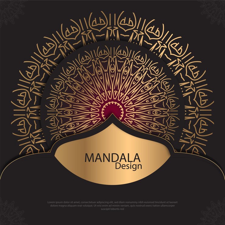 Diseño de mandala minimalista redondo diseño de lujo texto de pincel dorado