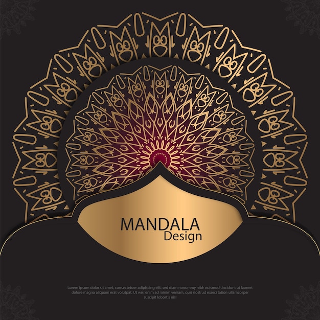 Vector diseño de mandala minimalista redondo diseño de lujo texto de pincel dorado