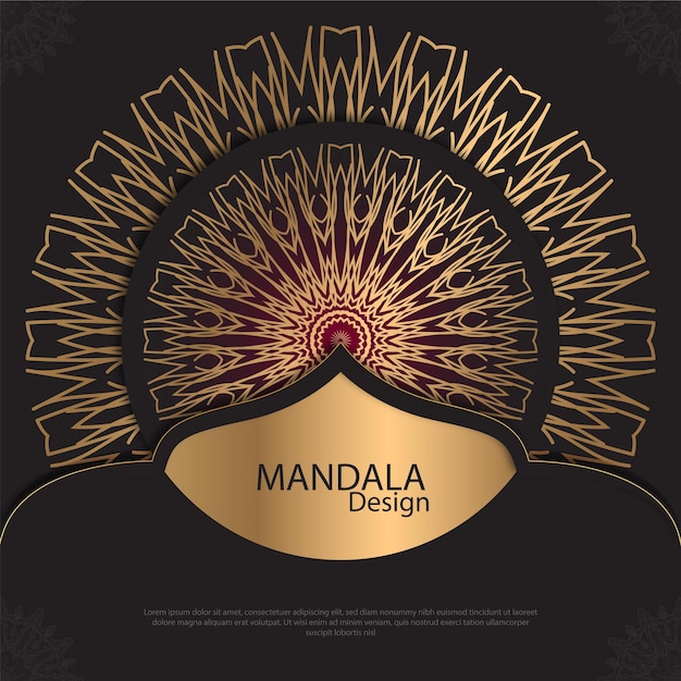 Diseño de mandala minimalista redondo diseño de lujo texto de pincel dorado