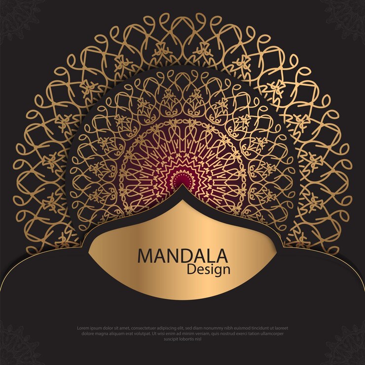 Diseño de mandala minimalista redondo diseño de lujo texto de pincel dorado