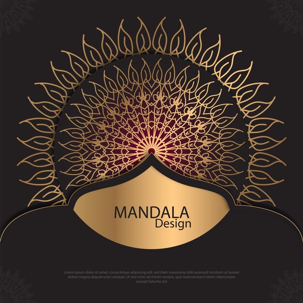 Diseño de mandala minimalista redondo diseño de lujo texto de pincel dorado
