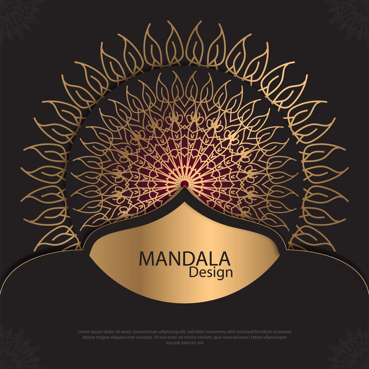 Diseño de mandala minimalista redondo diseño de lujo texto de pincel dorado