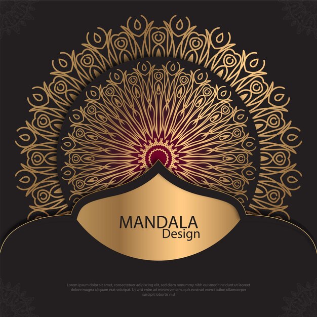 Diseño de mandala minimalista redondo diseño de lujo texto de pincel dorado