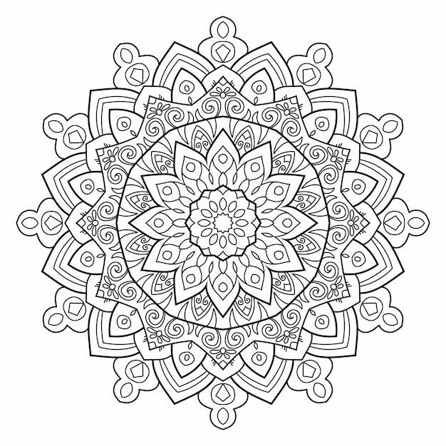 Diseño de mandala negra sobre fondo blanco para pegatinas textiles para libros de colorear de yoga