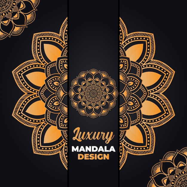 Diseño de mandala ornamental y de boda de lujo y fondo islámico en color dorado