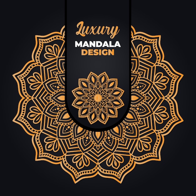 Diseño de mandala ornamental y de boda de lujo y fondo islámico en color dorado