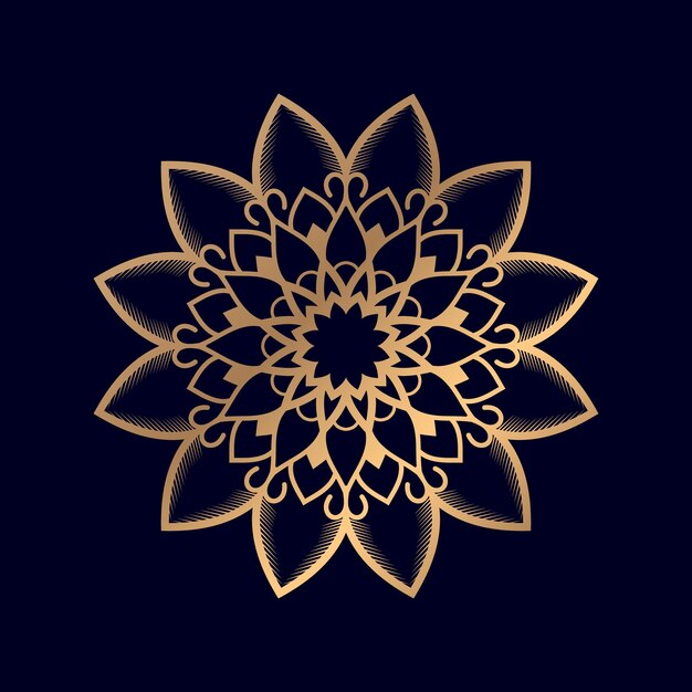 Diseño de mandala ornamental de color dorado.