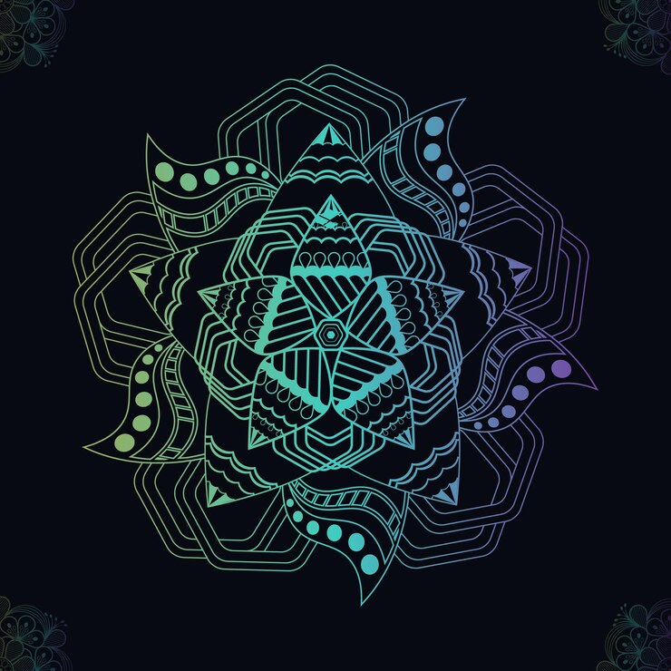 Vector diseño de mandala ornamental de lujo en colores degradados.