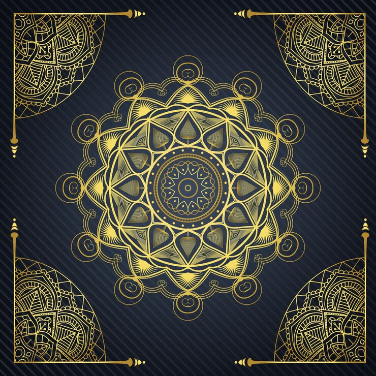 Diseño de mandala ornamental de lujo Fondo negro en color dorado Vector Ramadan Mandala Design Gold