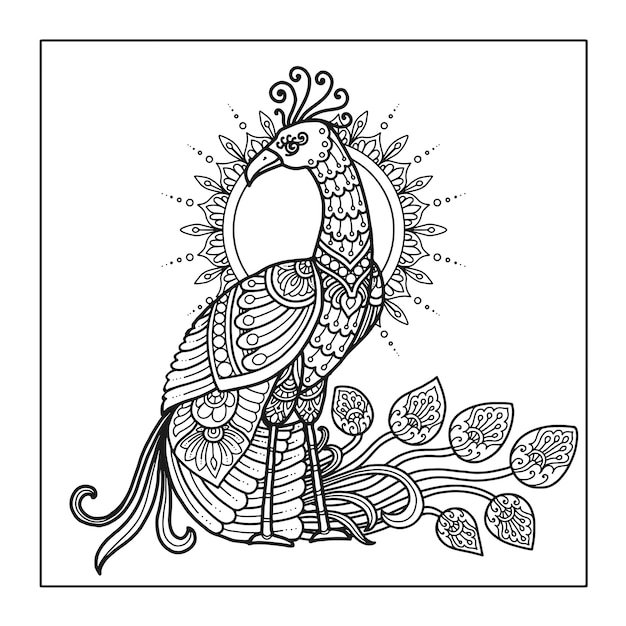 Diseño de mandala de pavo real para colorear libro