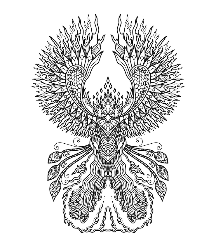 Vector diseño de mandala de phoenix para colorear diseño de libro o camiseta