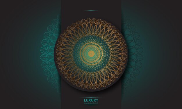 Diseño de mandala redondo diseño de lujo texto de pincel dorado.