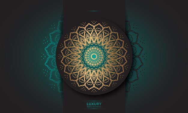 Diseño de mandala redondo diseño de lujo texto de pincel dorado.