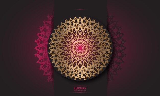 Diseño de mandala redondo diseño de lujo texto de pincel dorado.