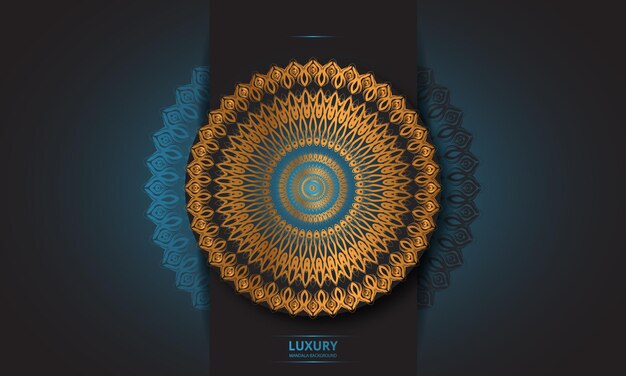 Diseño de mandala redondo diseño de lujo texto de pincel dorado.