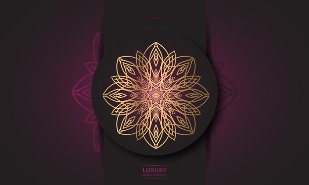 Diseño de mandala redondo diseño de lujo texto de pincel dorado