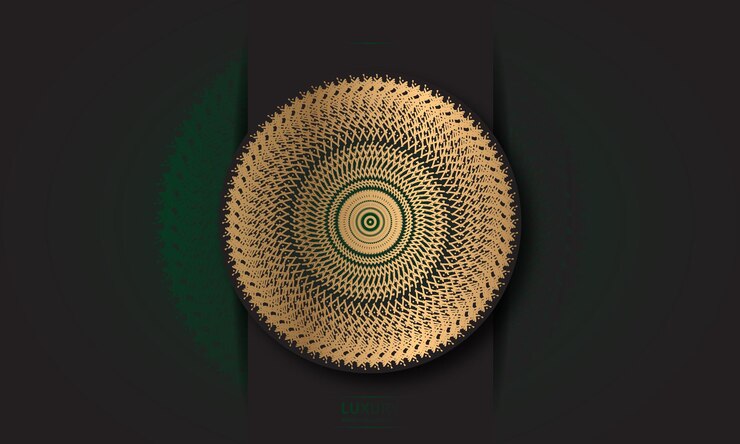 Diseño de mandala redondo diseño de lujo texto de pincel dorado.