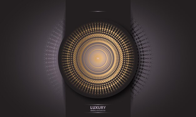 Diseño de mandala redondo diseño de lujo texto de pincel dorado.