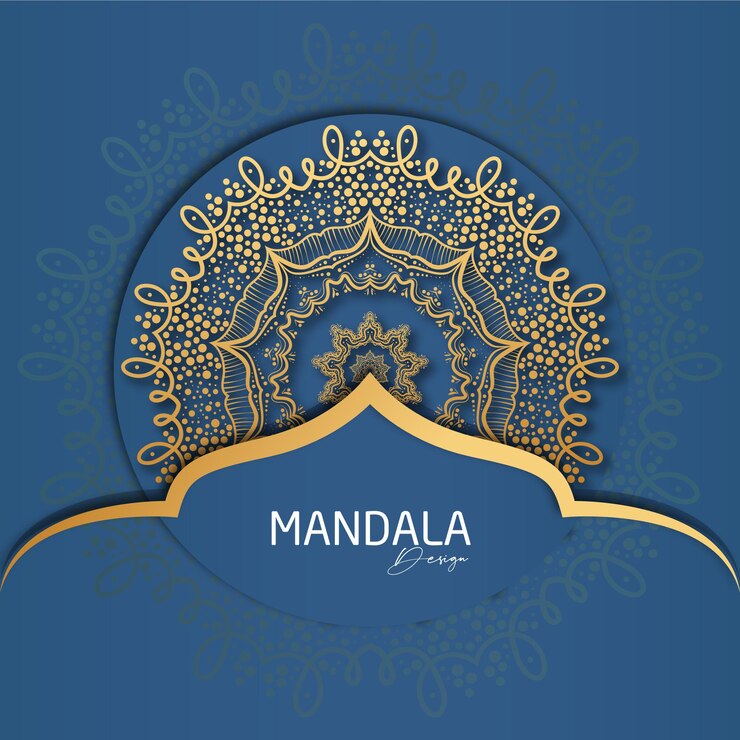Diseño de mandala redondo diseño de lujo texto de pincel dorado