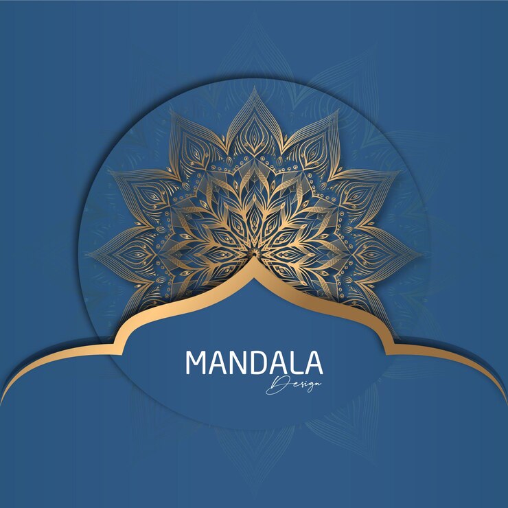 Diseño de mandala redondo diseño de lujo texto de pincel dorado
