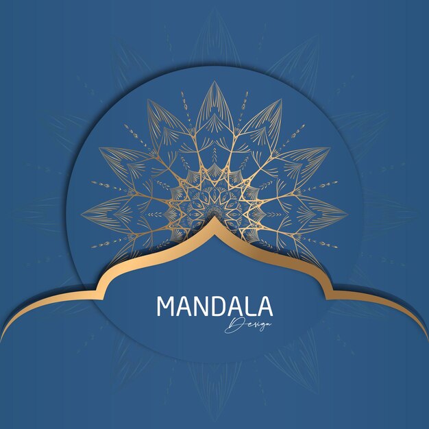 Diseño de mandala redondo diseño de lujo texto de pincel dorado