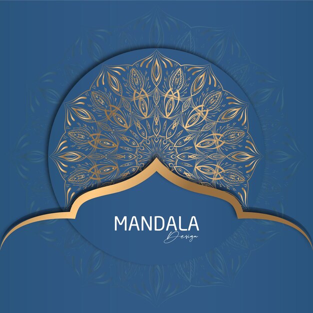 Diseño de mandala redondo diseño de lujo texto de pincel dorado