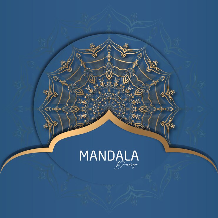Diseño de mandala redondo diseño de lujo texto de pincel dorado