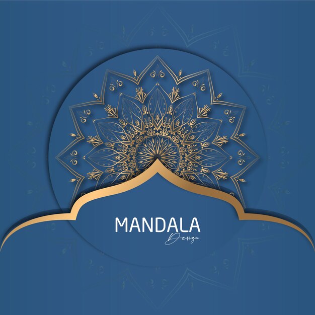 Diseño de mandala redondo diseño de lujo texto de pincel dorado