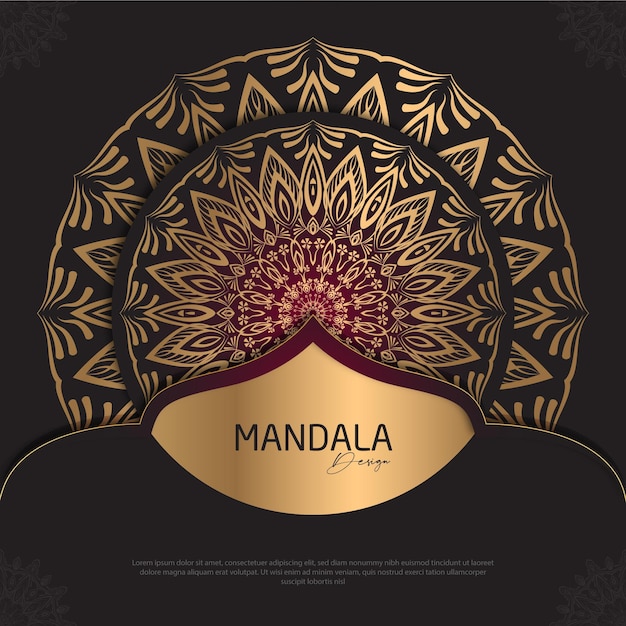 Vector diseño de mandala redondo diseño de lujo texto de pincel dorado