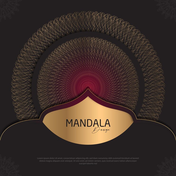 Diseño de mandala redondo diseño de lujo texto de pincel dorado