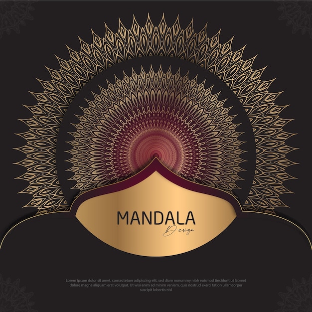 Vector diseño de mandala redondo diseño de lujo texto de pincel dorado