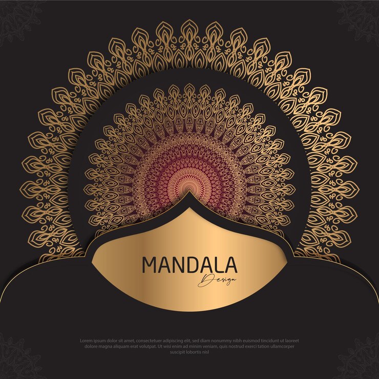 Diseño de mandala redondo diseño de lujo texto de pincel dorado