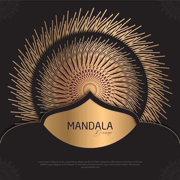 Diseño de mandala redondo diseño de lujo texto de pincel dorado
