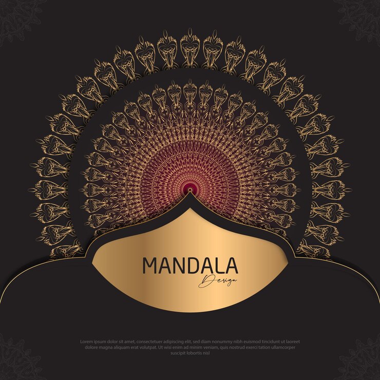 Diseño de mandala redondo diseño de lujo texto de pincel dorado