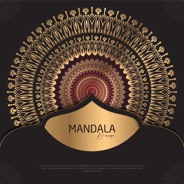 Diseño de mandala redondo diseño de lujo texto de pincel dorado