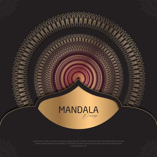 Diseño de mandala redondo diseño de lujo texto de pincel dorado