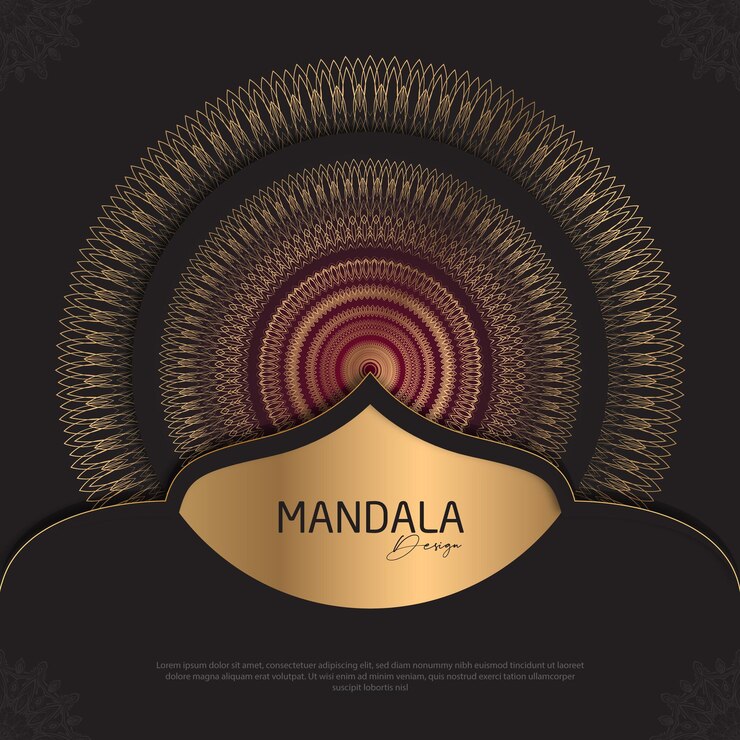 Diseño de mandala redondo diseño de lujo texto de pincel dorado