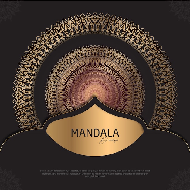 Diseño de mandala redondo diseño de lujo texto de pincel dorado