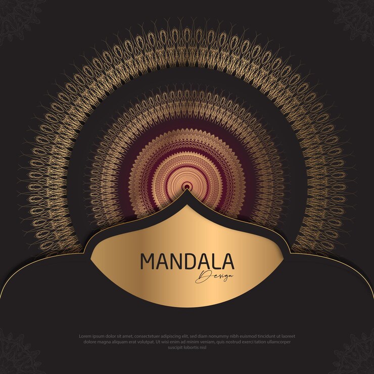 Diseño de mandala redondo diseño de lujo texto de pincel dorado