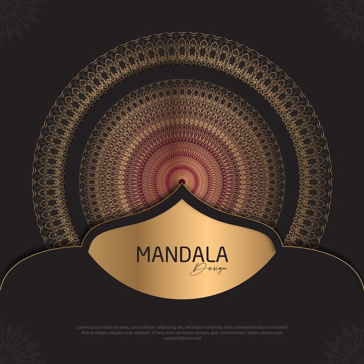 Diseño de mandala redondo diseño de lujo texto de pincel dorado