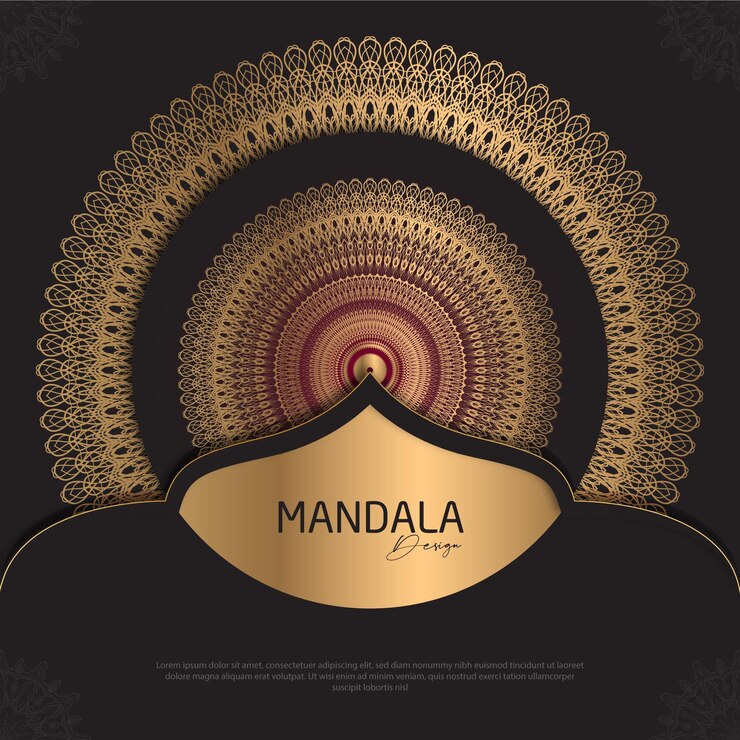 Diseño de mandala redondo diseño de lujo texto de pincel dorado