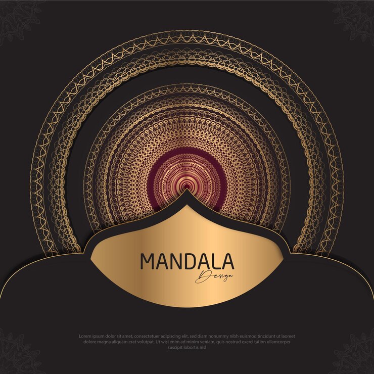 Diseño de mandala redondo diseño de lujo texto de pincel dorado