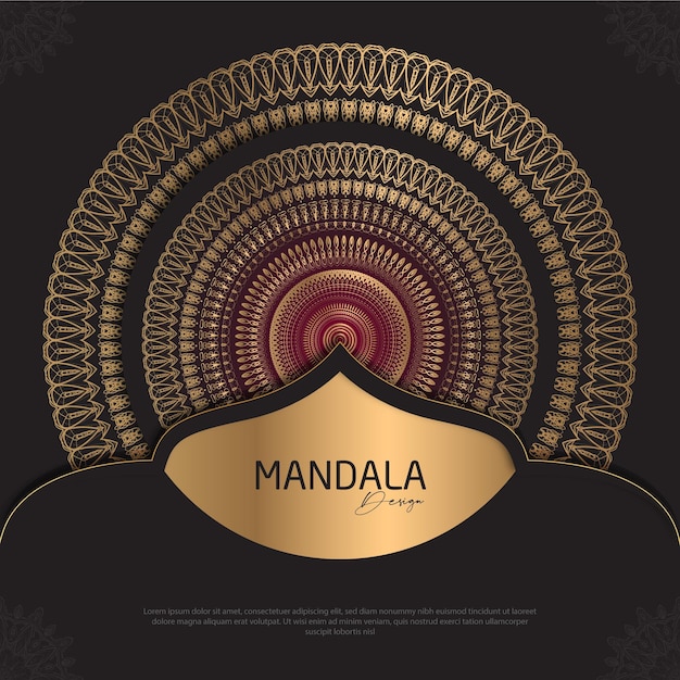 Diseño de mandala redondo diseño de lujo texto de pincel dorado