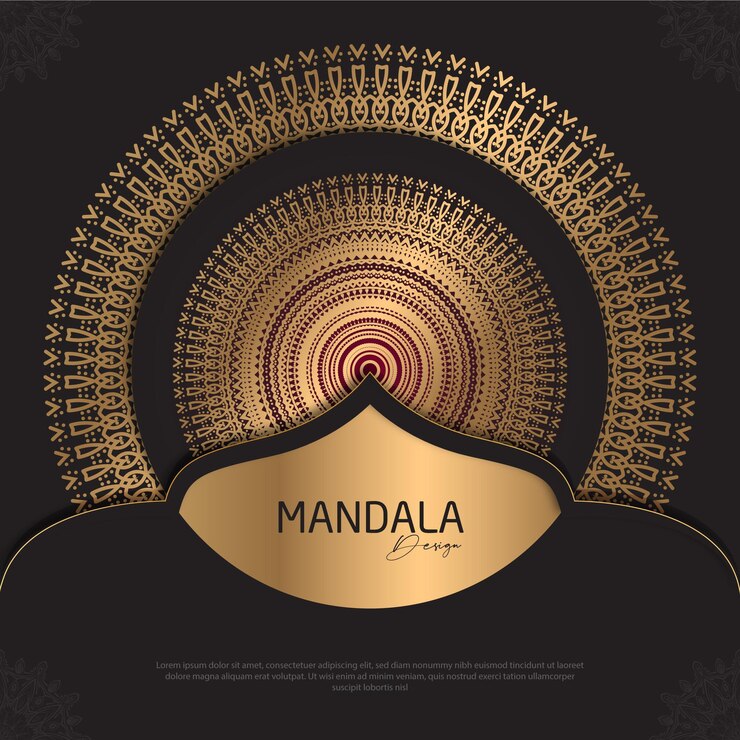 Diseño de mandala redondo diseño de lujo texto de pincel dorado