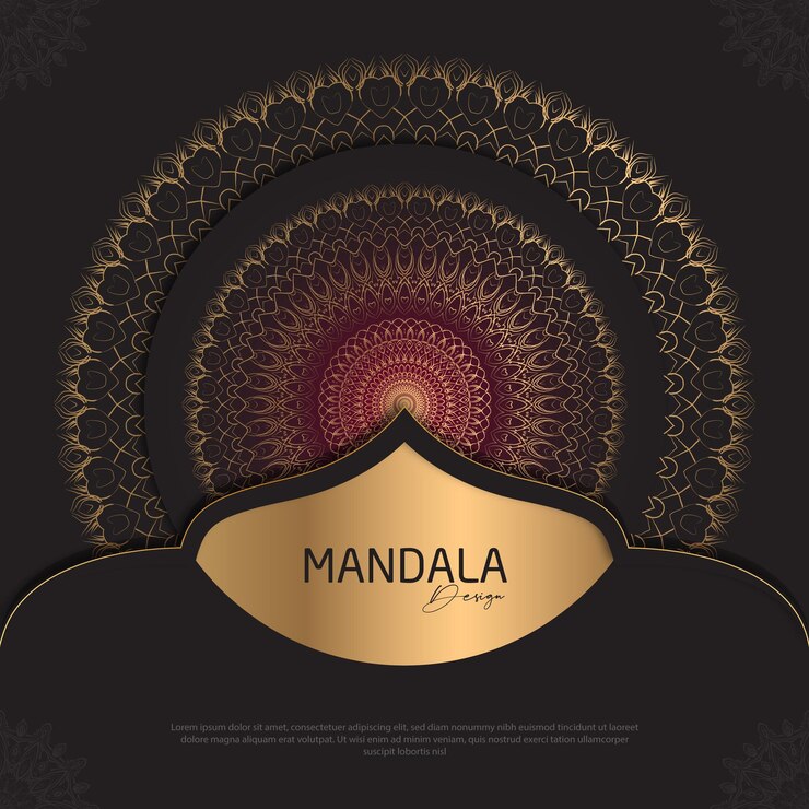 Diseño de mandala redondo diseño de lujo texto de pincel dorado