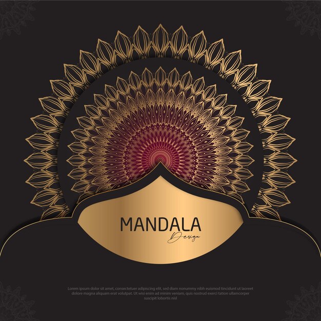 Diseño de mandala redondo diseño de lujo texto de pincel dorado