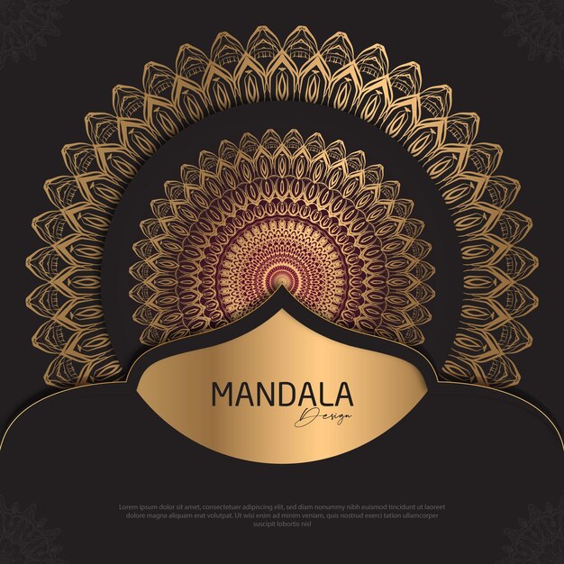 Diseño de mandala redondo diseño de lujo texto de pincel dorado