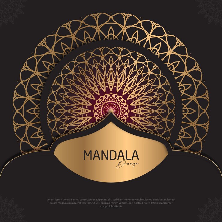 Diseño de mandala redondo diseño de lujo texto de pincel dorado